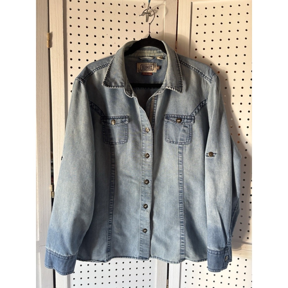 C.E. Schmidt Workwear Fit For Her‎ Button Down Long SLV Denim Shirt Women's 1X